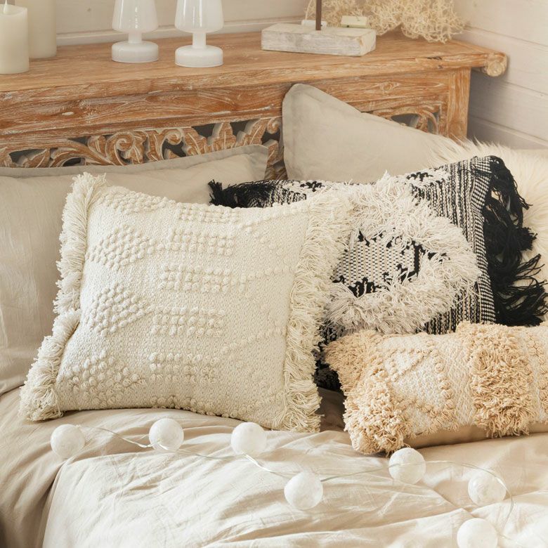 クッションカバー クッション ホワイト ボヘミアン 45×45cm ホワイト