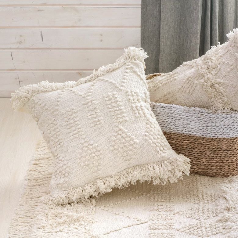 クッションカバー クッション ホワイト ボヘミアン 45×45cm ホワイト