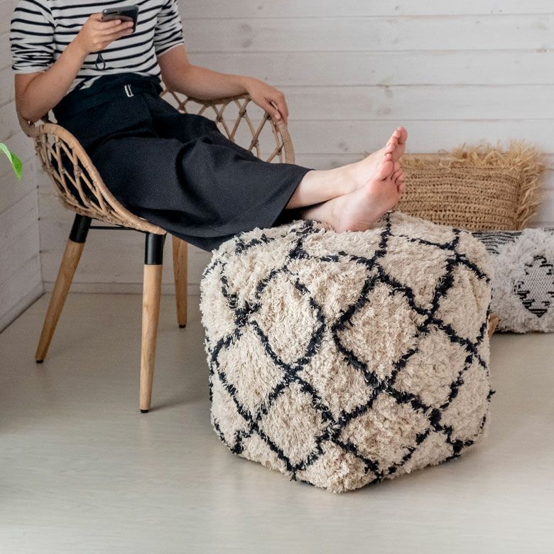 クッション プフ ボリューム クロス デザイン コットン 約 W 40 × D 40