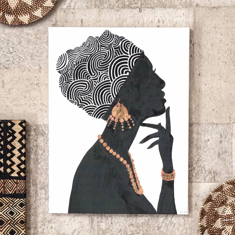アートパネル 女性 横向き キャンパス 幅37.5cm 高さ50cm アフリカン