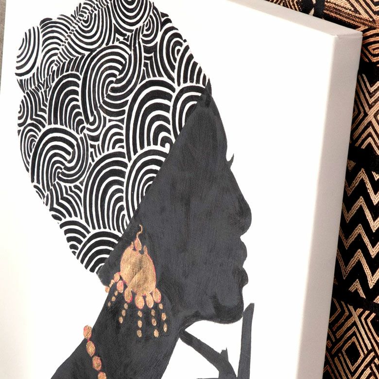 アートパネル 女性 横向き キャンパス 幅37.5cm 高さ50cm アフリカン