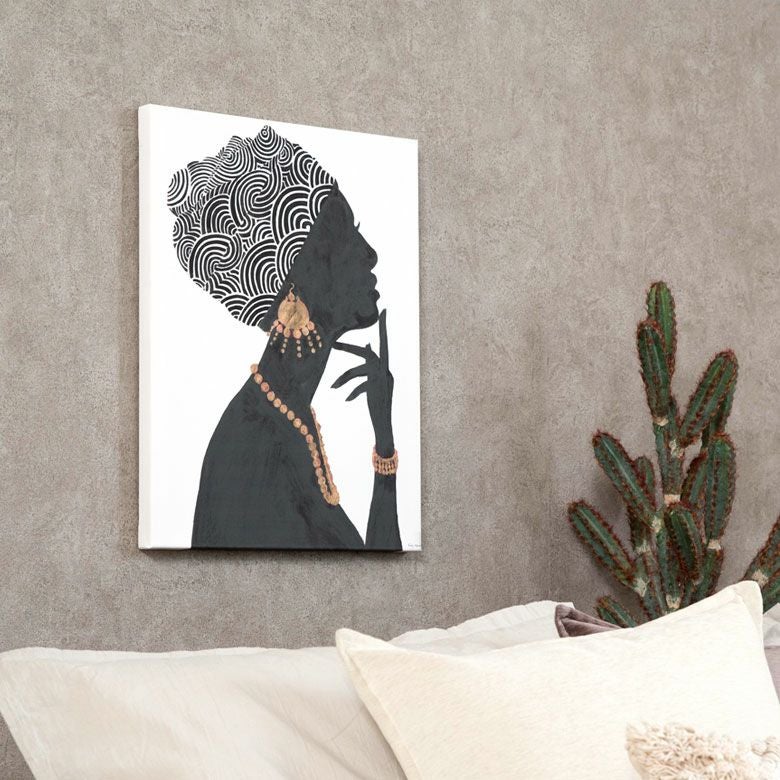 アートパネル 女性 横向き キャンパス 幅37.5cm 高さ50cm アフリカン