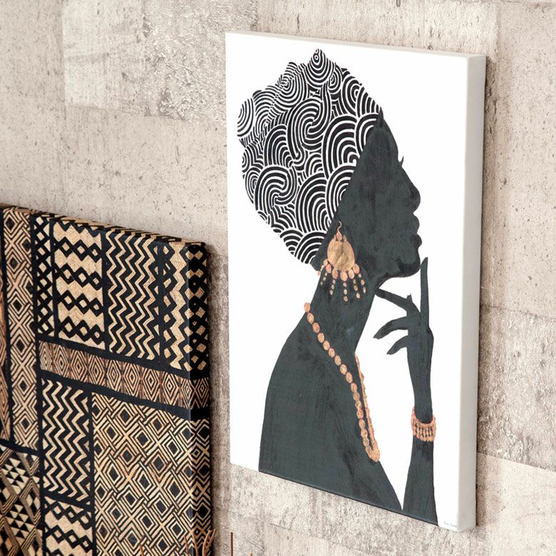 アートパネル 女性 横向き キャンパス 幅37.5cm 高さ50cm アフリカン