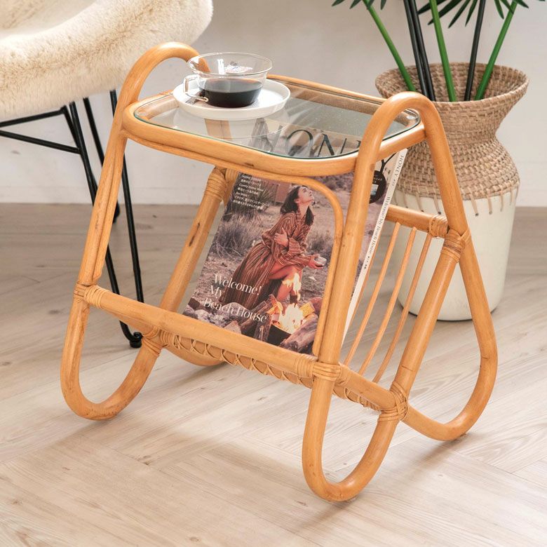 サイドテーブル ラタン マガジンラック ナイトテーブル W 39cm D 38cm