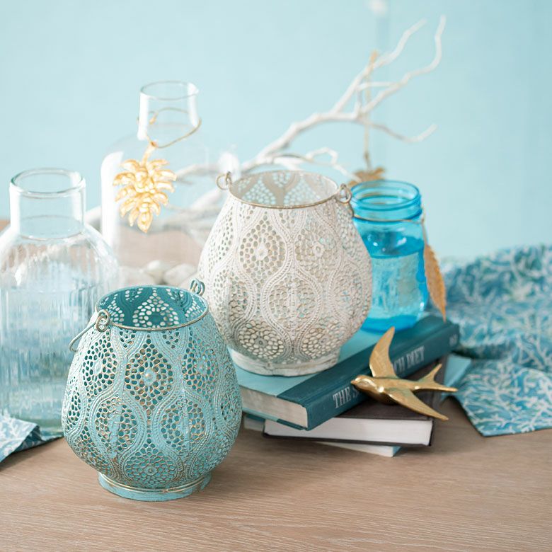 キャンドルホルダー キャンドル ランタン ライト アラベスク ブルー