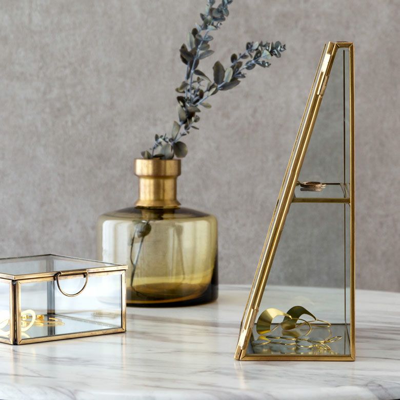 ジュエリーケース アクセサリー ジュエリー 収納 ガラス 真鍮 ミラー