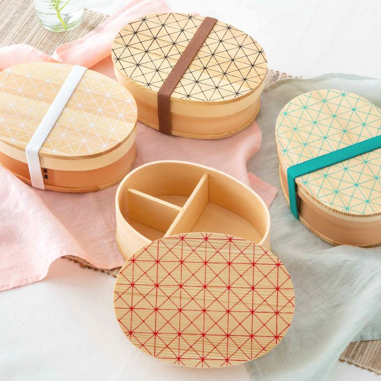 ランチボックス 弁当箱 わっぱ 楕円 木製 格子柄 720ml [90294]【 曲げ