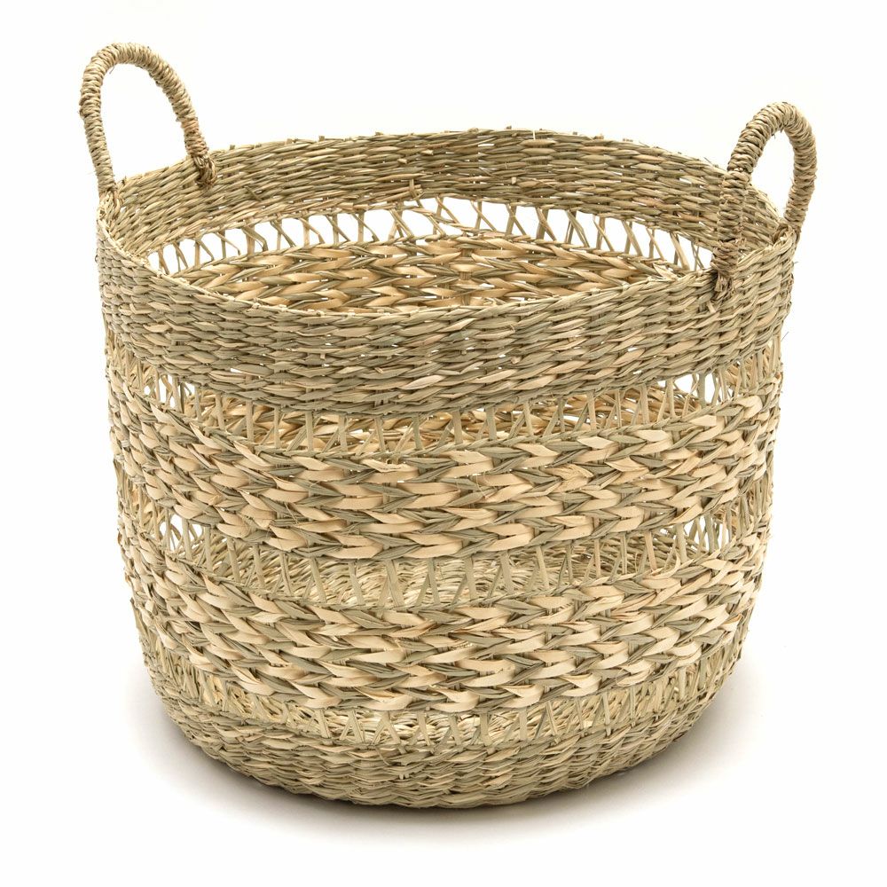 透かし編みが涼しげなシーグラスの収納バスケット 約W36×D36×H27cm