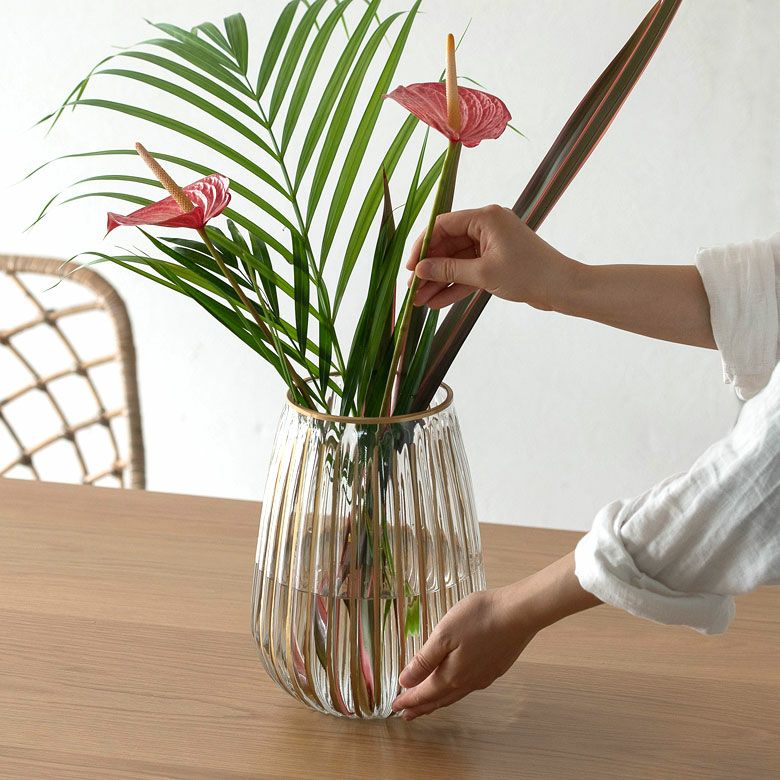 フラワーベース クリア ガラス 花瓶 Mサイズ 約 W 19cm D 19cm H 27cm