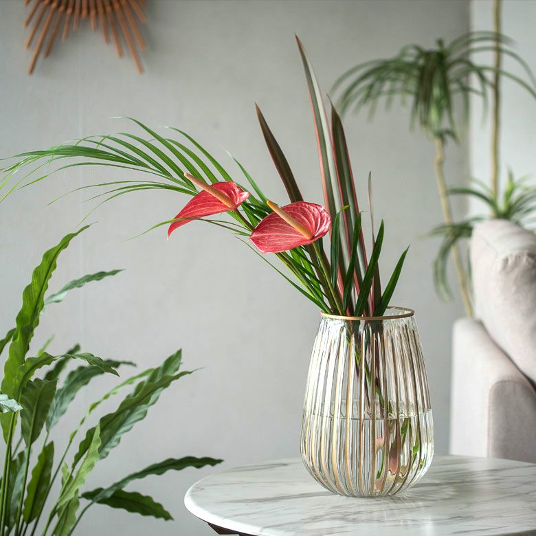 フラワーベース クリア ガラス 花瓶 Mサイズ 約 W 19cm D 19cm H 27cm