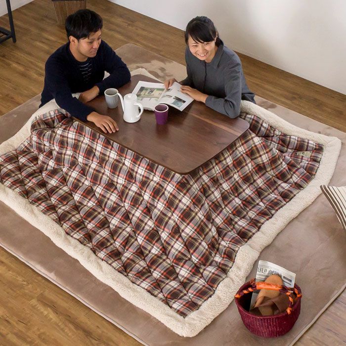 こたつ布団 正方形 幅 190×190cm チェック柄 [ブラウン ブルー](91015