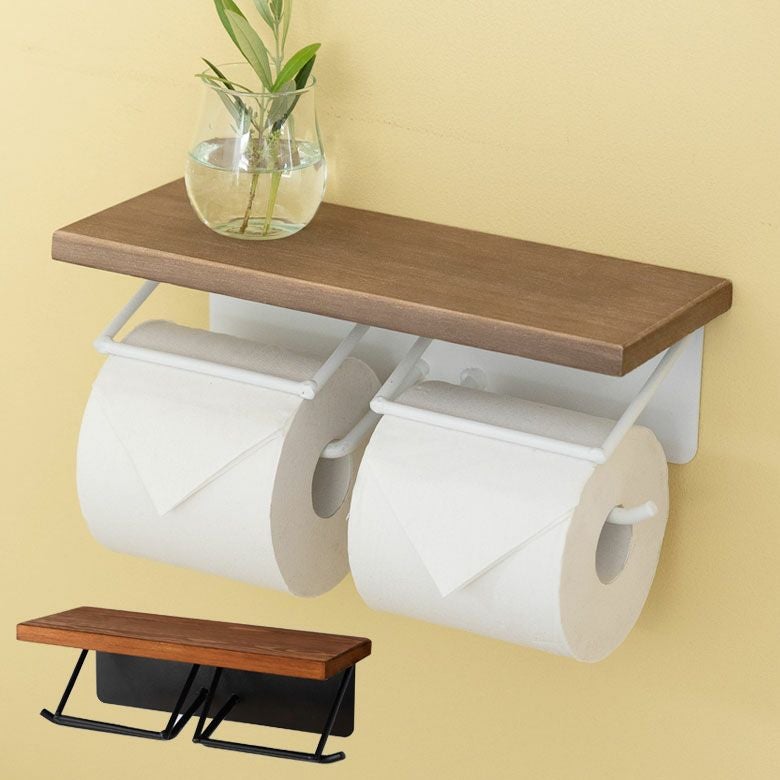 トイレットペーパーホルダー ダブル 2連 ウッド 木英 アイアン ...