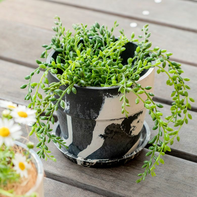 植木鉢 プランツポット 4号鉢 プラスチック マーブル模様 受け皿付き