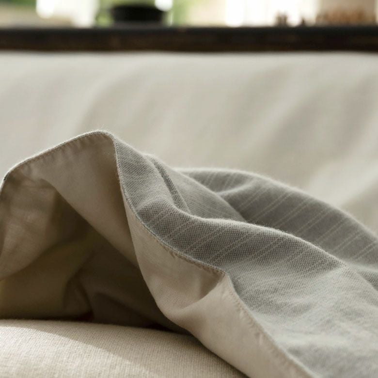 こたつ布団 正方形 綿 200 × 200cm ストライプ ホワイト グレー [90337