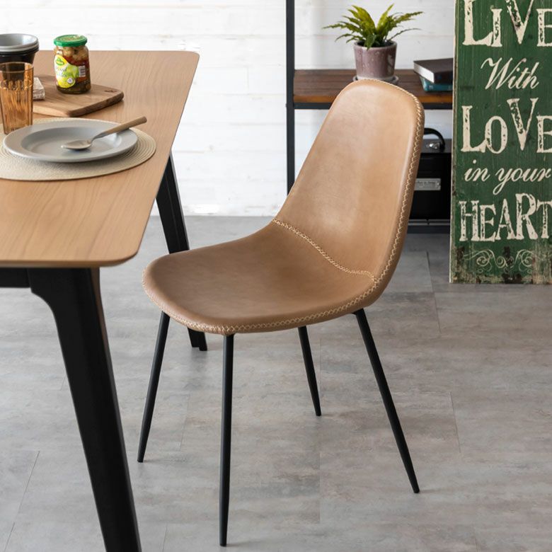 チェア ソフトレザー スチール 座面高 45cm ベージュ ブラウン [91482