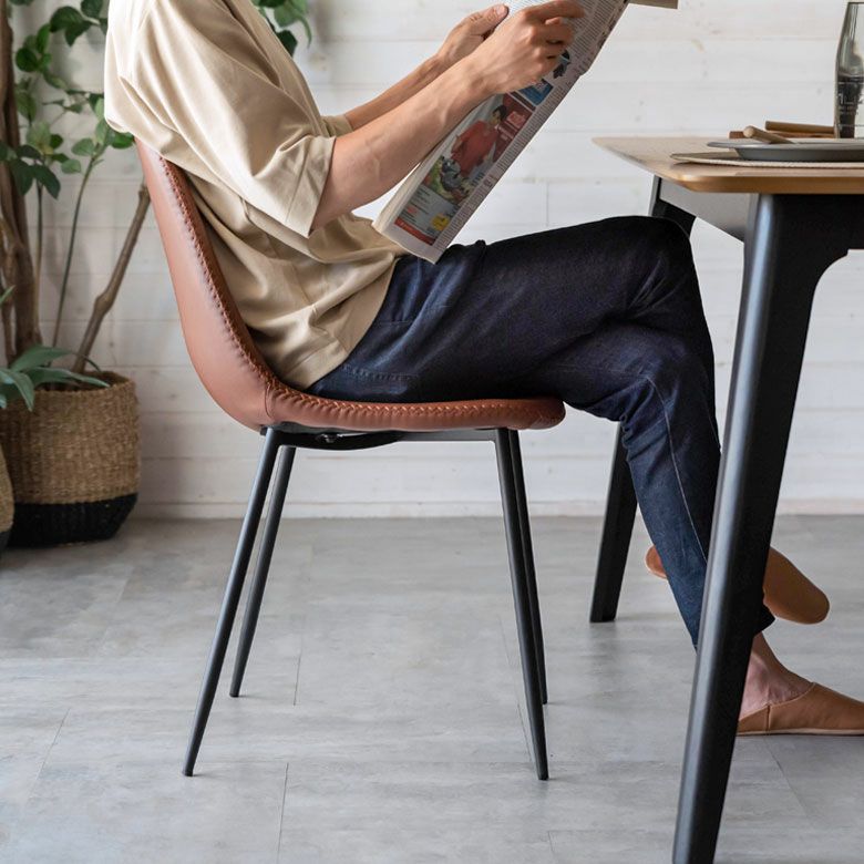 チェア ソフトレザー スチール 座面高 45cm ベージュ ブラウン [91482