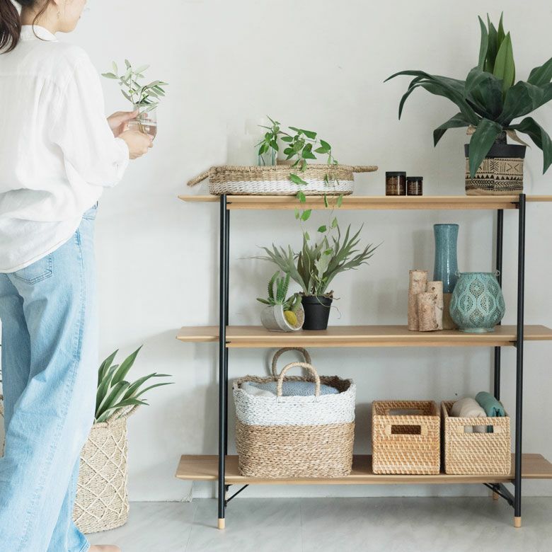 シェルフ 棚 3段 木製 スチール ナチュラル ブラウン W 108 × D 41 シェルフ 棚 3段 木製 スチール ナチュラル ブラウン W 108 × D 41