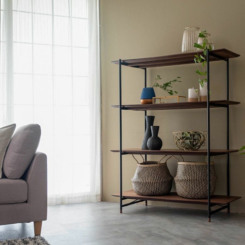 シェルフ 棚 4段 木製 スチール ナチュラル ブラウン W 108 × D 41