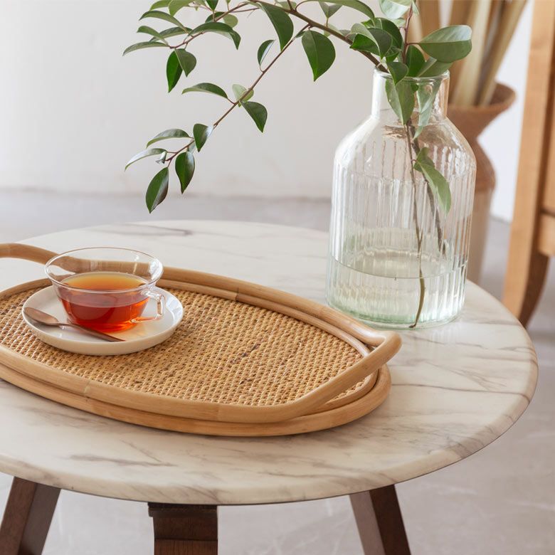 お盆 トレー Mサイズ 大きい オーバル ラタン 籐 約 W 39.5cm D 28cm H