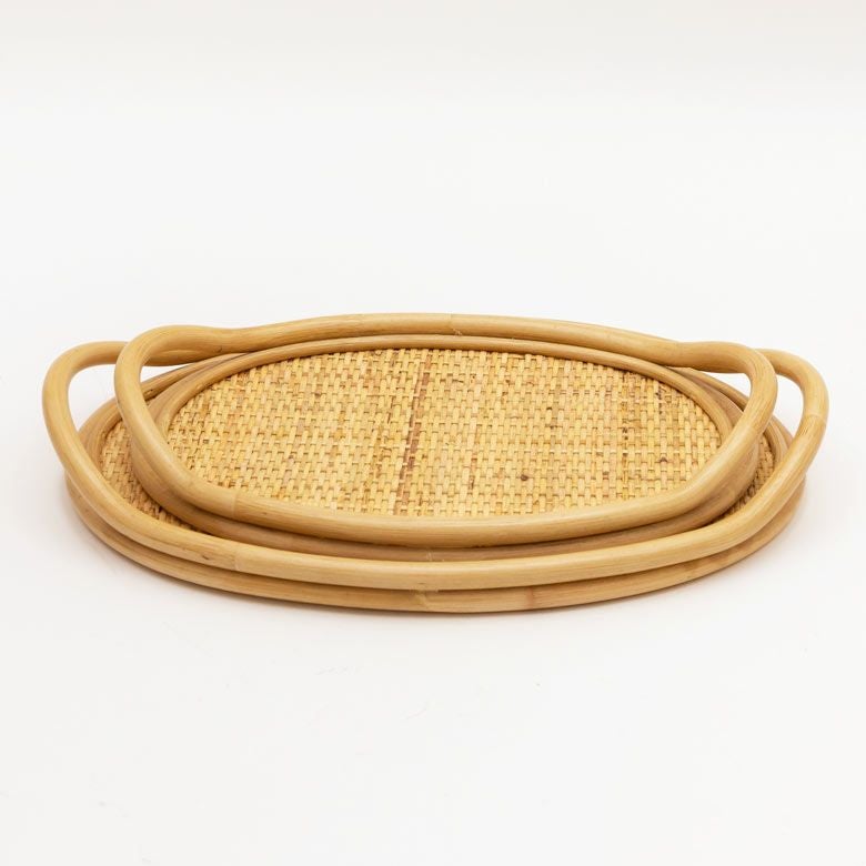 お盆 トレー Mサイズ 大きい オーバル ラタン 籐 約 W 39.5cm D 28cm H