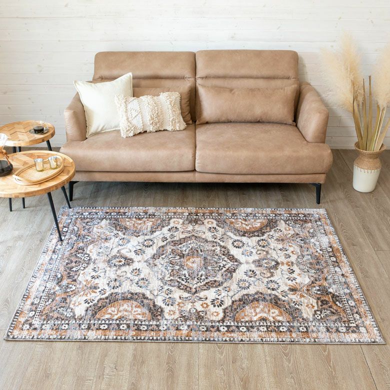 ヴィンテージ風メダリオンラグ 130×190cm アンティーク調 ウィルトン織