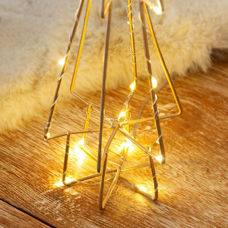 クリスマスツリー ワイヤーアート ツリー形 LED ゴールド 高さ 44 cm