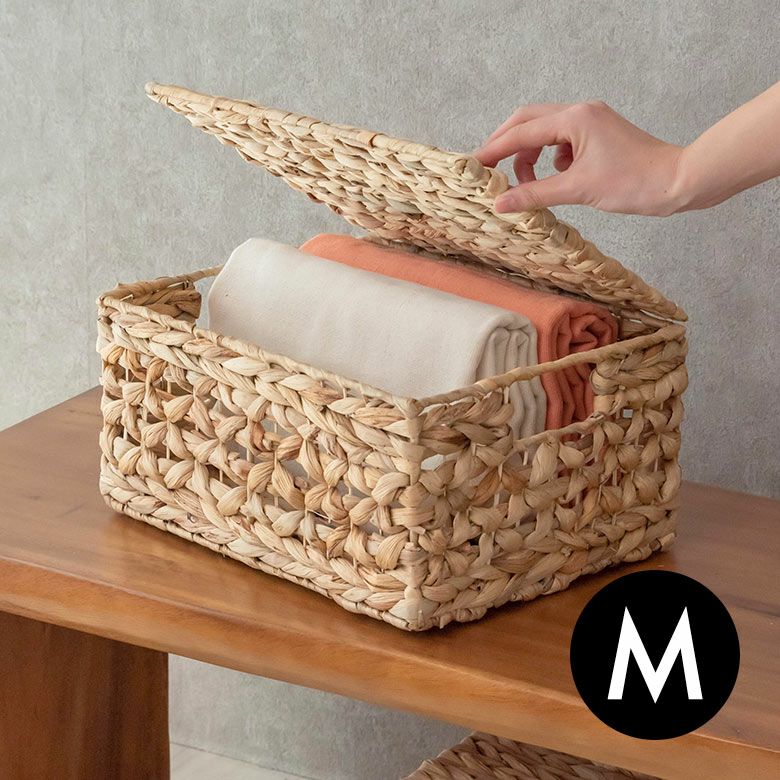 かご バスケット ふた付き 持ち手 ウォーターヒヤシンス 深型 MLサイズ