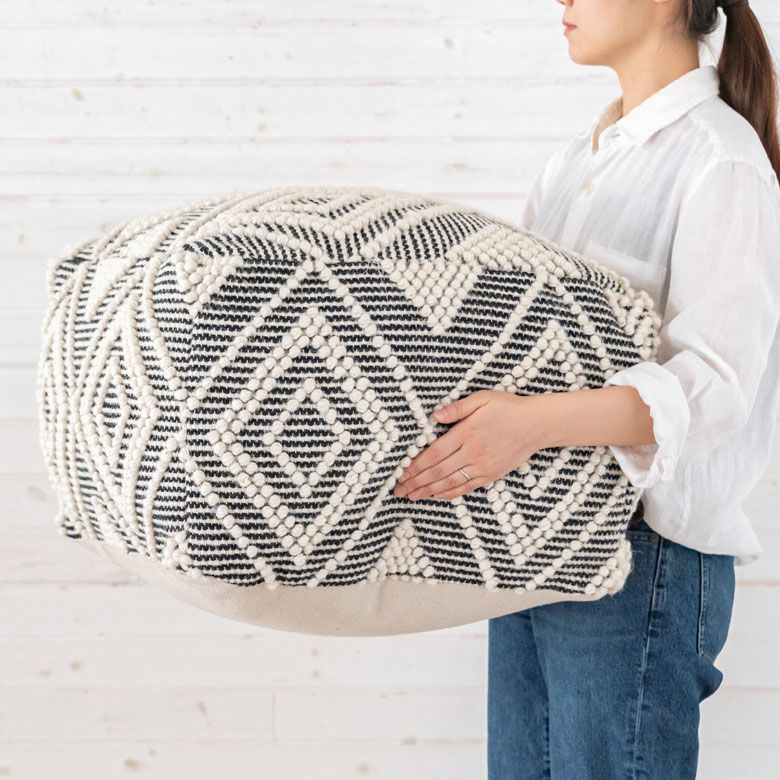 プフ クッション オットマン スツール ブラック 黒 W 55cm D 55cm H