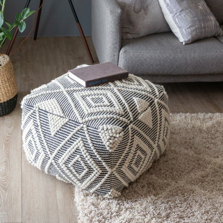 プフ クッション オットマン スツール ブラック 黒 W 55cm D 55cm H