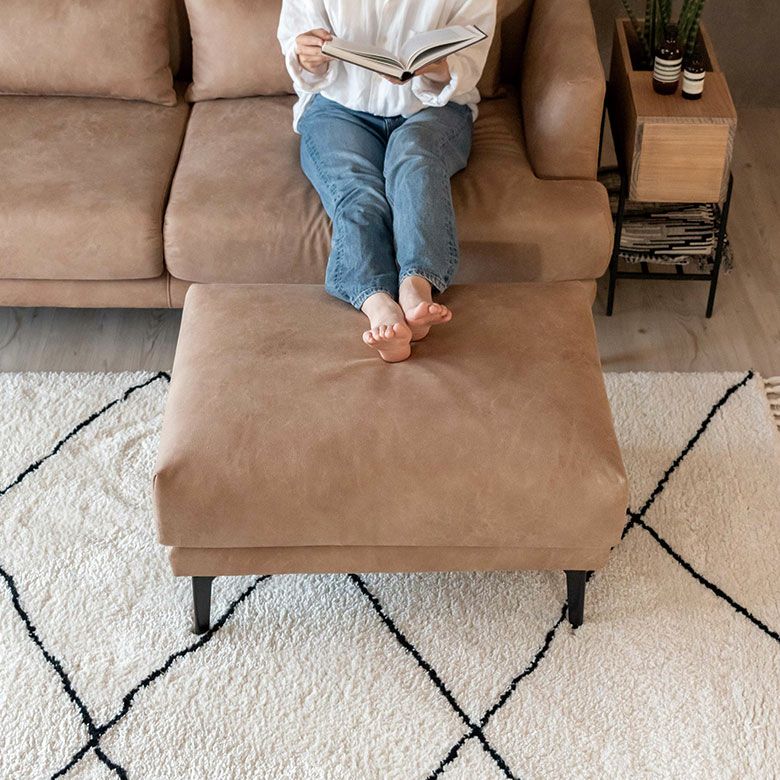 オットマン 足置き クロスレザー ポリエステル 四角 W 77cm × D 57cm