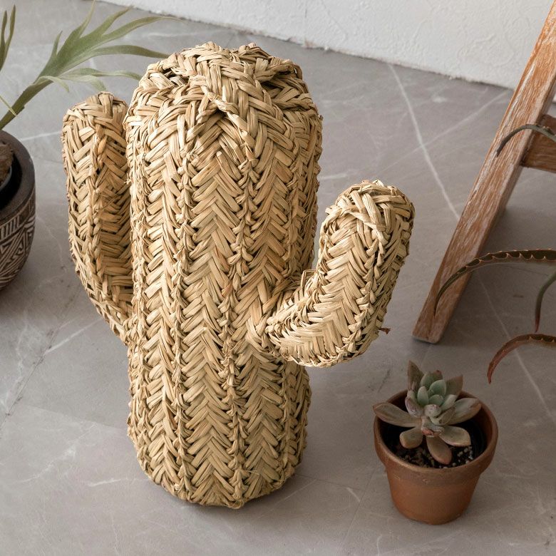 オブジェ サボテン Sサイズ シーグラス スタンド W 31cm D 14cm H 35cm