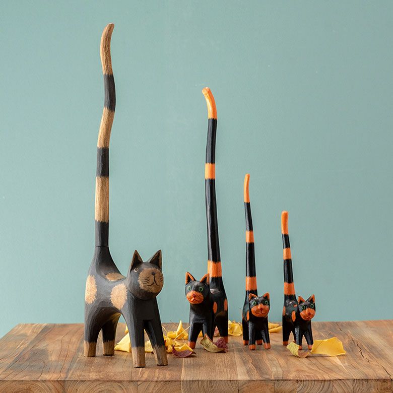 トイレットペーパーホルダー バリ ネコ 猫 置物 天然木 木彫り