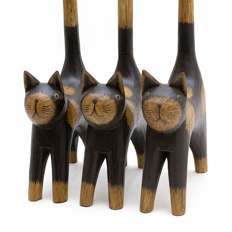 トイレットペーパーホルダー バリ ネコ 猫 置物 天然木 木彫り