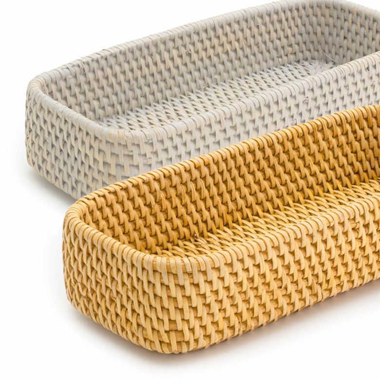 洗面からデスクまで馴染むラタンのトレイ Sサイズ 約W25.5×D10cm