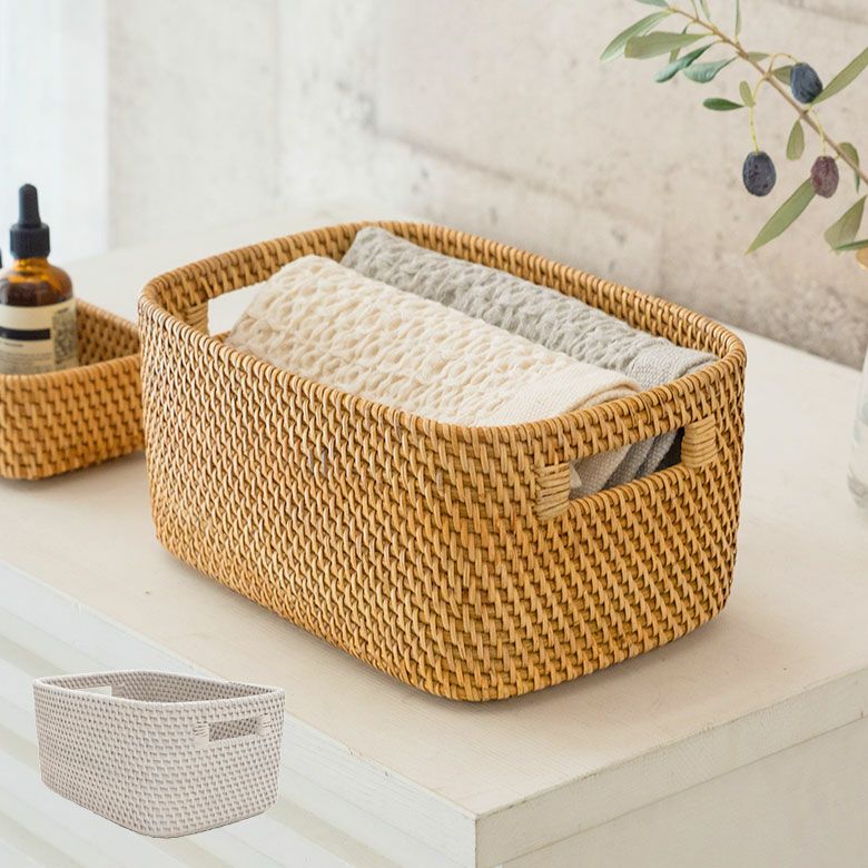 バスケット かご 籠 カゴ ボックス ケース ラタン 籐 ホワイト