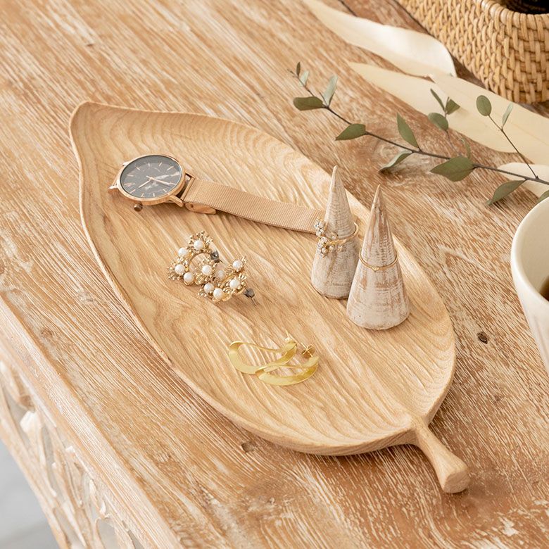 ウッドトレイ 葉っぱ リーフ L ナチュラル 木製 トレイ ウッド 約 W