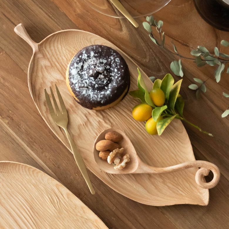 ウッドトレイ 葉っぱ リーフ L ナチュラル 木製 トレイ ウッド 約 W