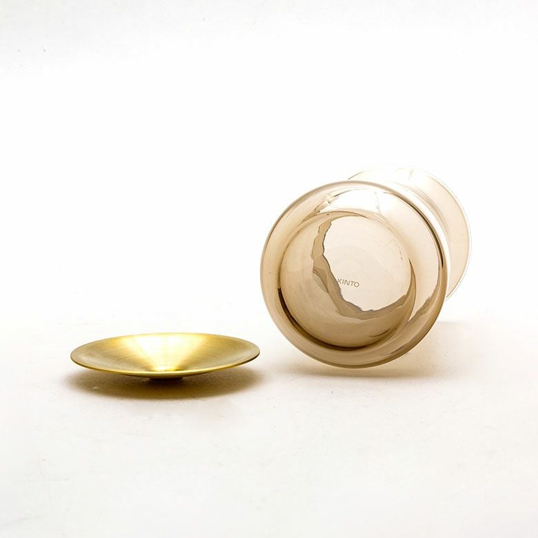 フラワーベース 一輪挿し ガラス 真鍮 クリア ブラウン 直径 8cm 高さ