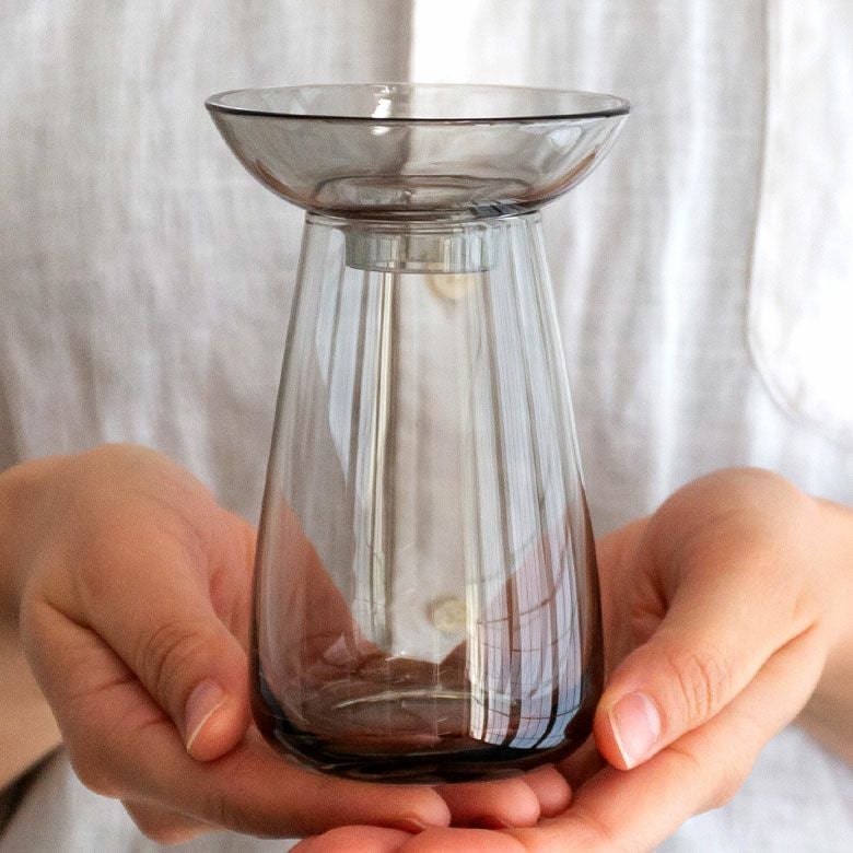 フラワーベース 一輪挿し ガラス クリア グレー 直径 8cm 高さ 13cm