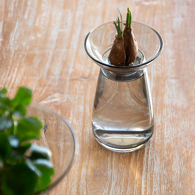 フラワーベース 一輪挿し ガラス クリア グレー 直径 8cm 高さ 13cm