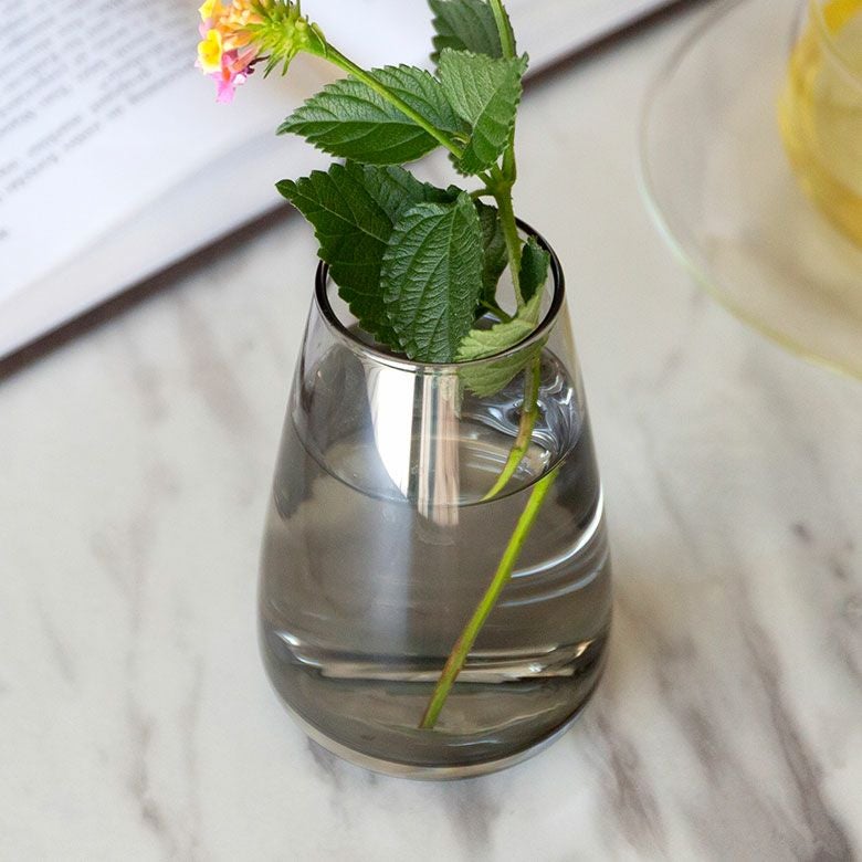 フラワーベース 一輪挿し ガラス クリア グレー 直径 8cm 高さ 13cm