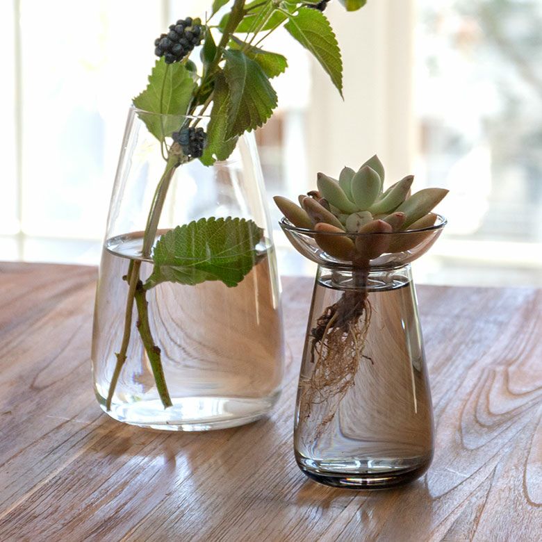 フラワーベース 一輪挿し ガラス クリア グレー 直径 8cm 高さ 13cm