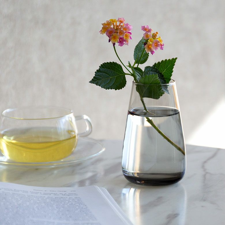 フラワーベース 一輪挿し ガラス クリア グレー 直径 8cm 高さ 13cm