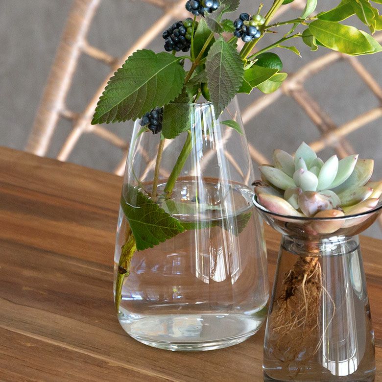 フラワーベース ガラス クリア グレー 直径 12cm 高さ 19cm 830ml