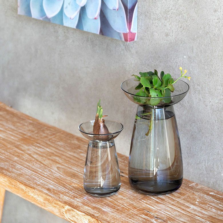 フラワーベース ガラス クリア グレー 直径 12cm 高さ 19cm 830ml