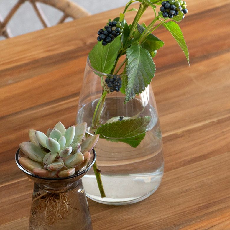 フラワーベース ガラス クリア グレー 直径 12cm 高さ 19cm 830ml