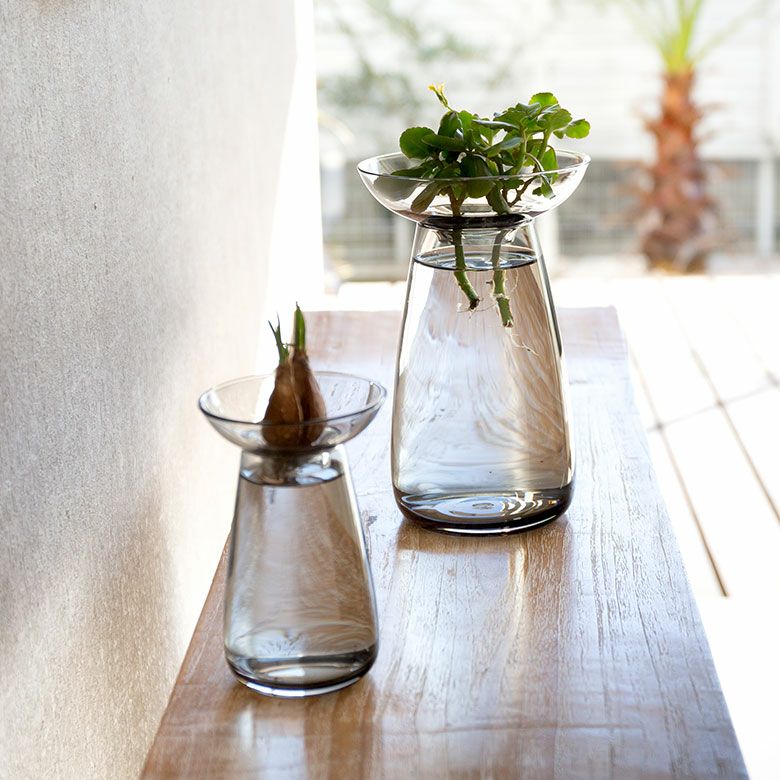 フラワーベース ガラス クリア グレー 直径 12cm 高さ 19cm 830ml