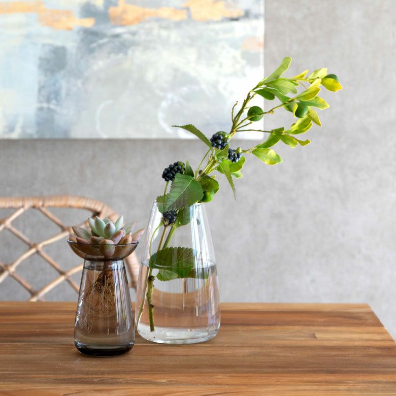 フラワーベース ガラス クリア グレー 直径 12cm 高さ 19cm 830ml