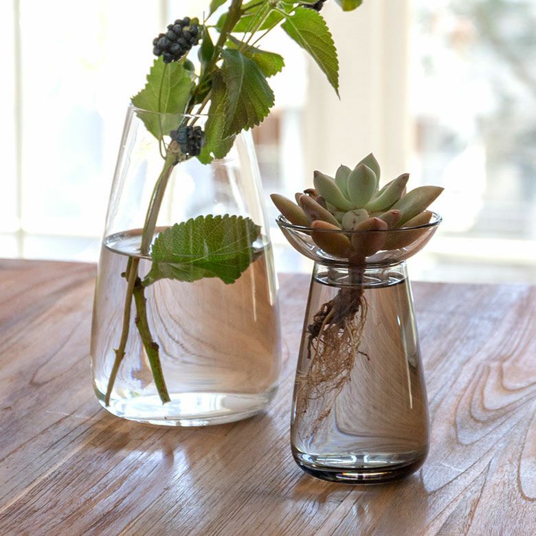 フラワーベース ガラス クリア グレー 直径 12cm 高さ 19cm 830ml