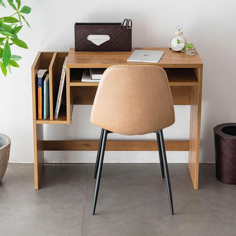 デスク 木製 W 90 × D 35 × H 72 cm コンセント付き ブラウン [91509